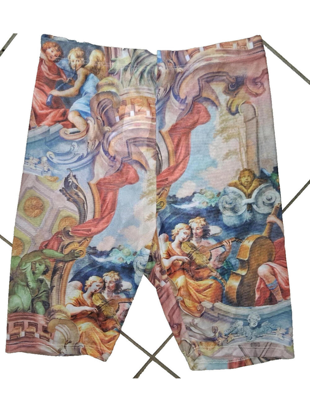 Fashion Nova Shorts Angels Size M Women Oil Painting Pants Sheer Bottoms